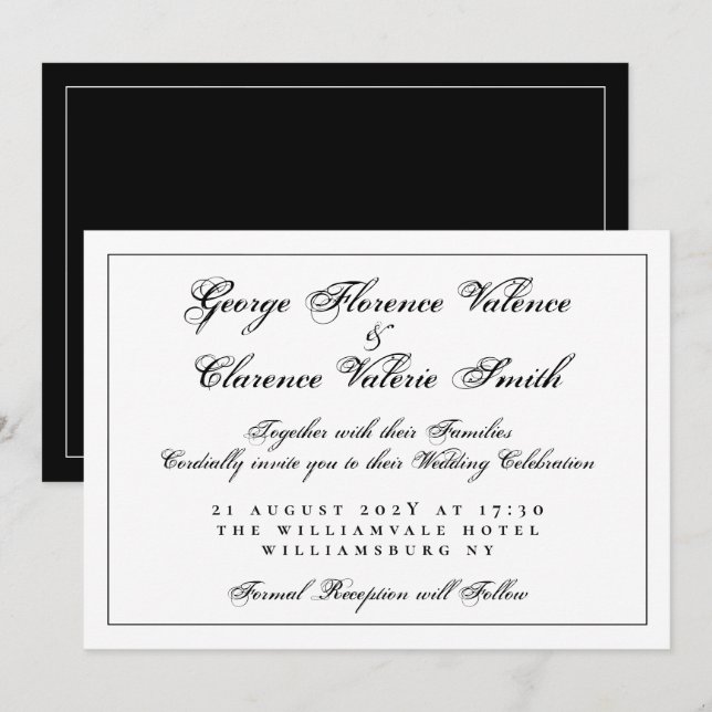 Invitation Élégant Mariage Calligraphié de Style Classique (Devant / Derrière)