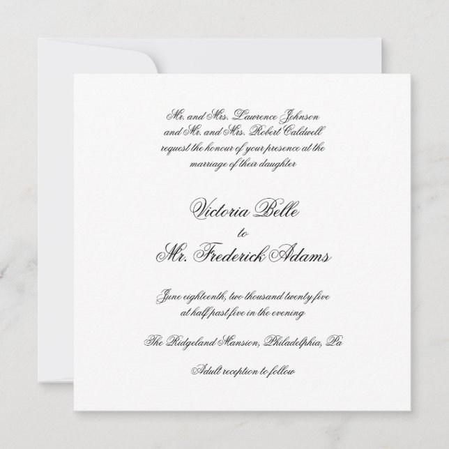 Invitation Élégant Mariage Calligraphie Formel Noir et Blanc (Devant)