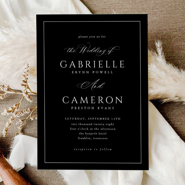 Invitation Élégant mariage calligraphié noir et blanc (Créateur téléchargé)