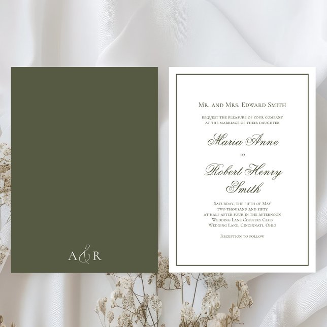 Invitation Élégant Mariage Calligraphie Script Vert (Elegant simple green wedding invitations. )