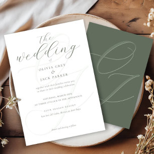 Invitation Élégant Mariage Calligraphié Vert Sauge