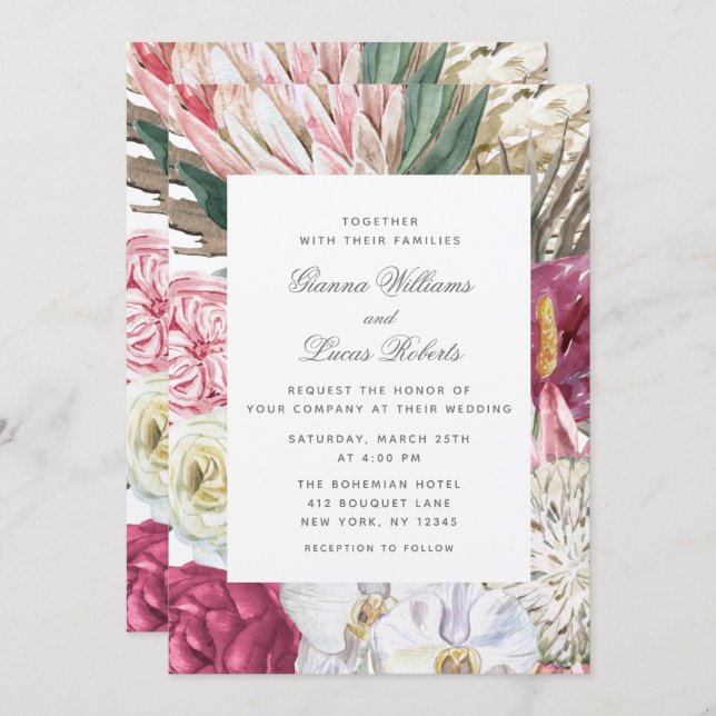 Invitation Elégant Mariage campagnard floral Boho aquarelle (Devant / Derrière)