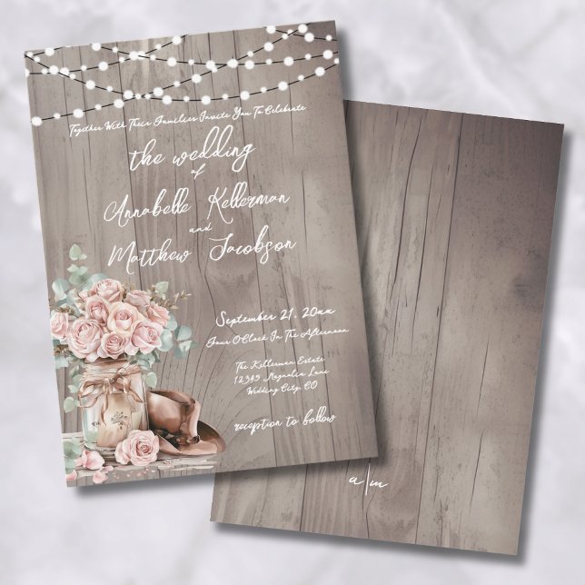 Invitation Élégant Mariage campagnard Rose en bois rustique (Elegant Rustic Wood Roses Country Wedding Invitation)
