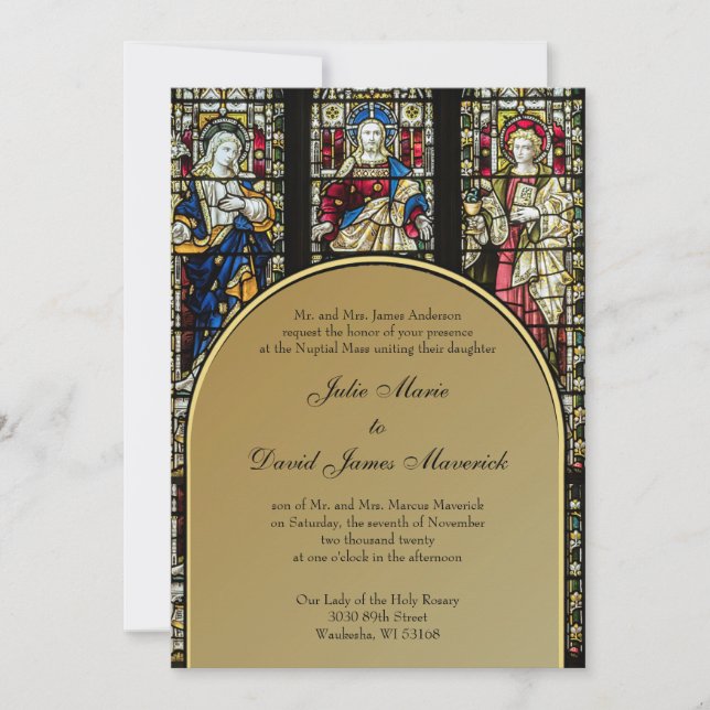 Invitation Élégant Mariage catholique en verre tendu (Devant)