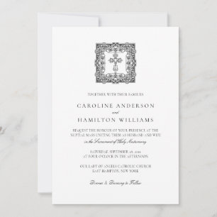 Invitation Élégant Mariage catholique simple noir
