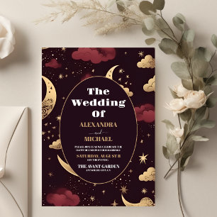 Invitation Élégant Mariage céleste d'or de Bourgogne