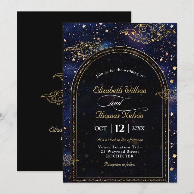Invitation Élégant mariage céleste mystique (Devant / Derrière)