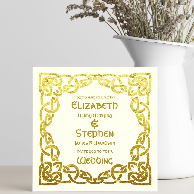 Invitation Elégant Mariage celtique Ivory Faux Gold Celtic no (Créateur téléchargé)