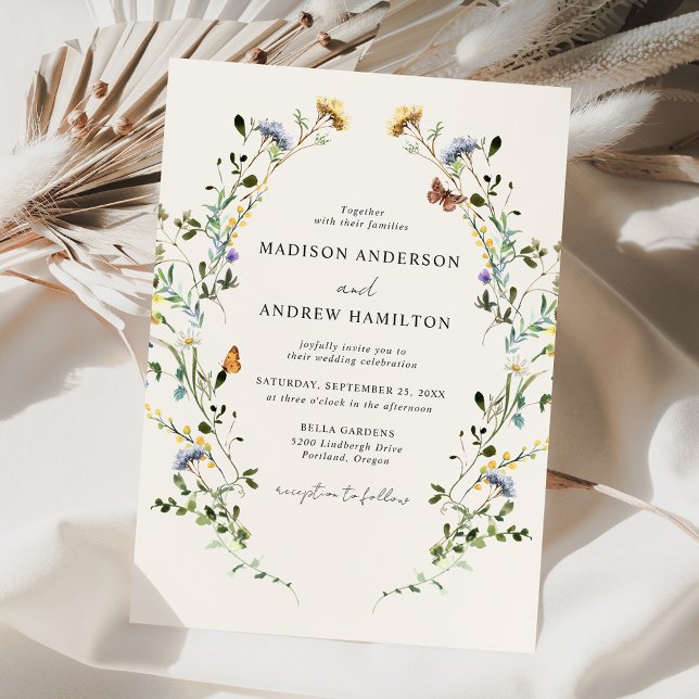 Invitation Élégant mariage champ de fleurs sauvages crème (Créateur téléchargé)