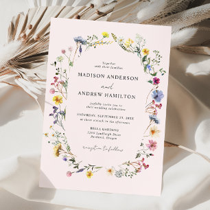 Invitation Élégant mariage champ de fleurs sauvages rose tend