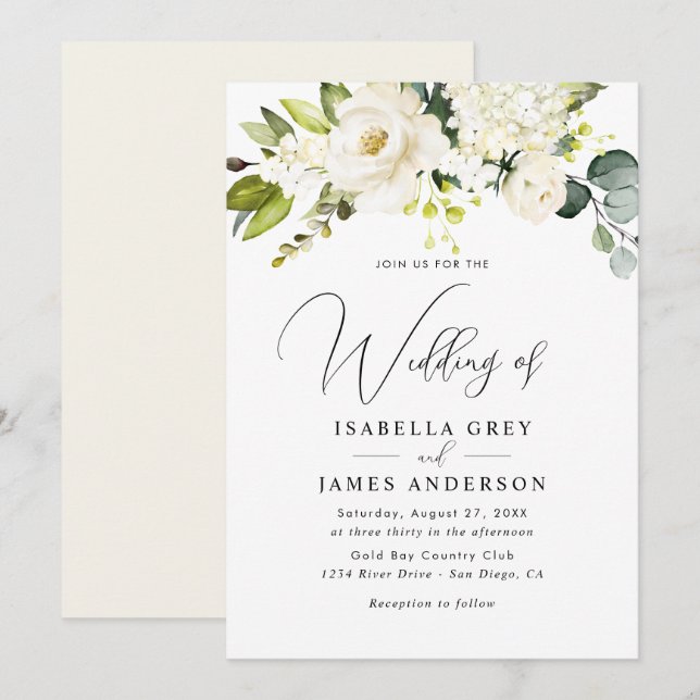 Invitation Élégant Mariage Champagne Floral Feuillage  (Devant / Derrière)