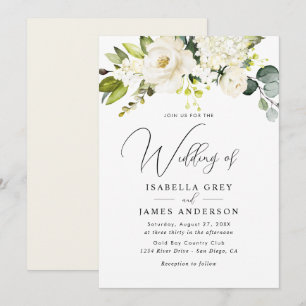 Invitation Élégant Mariage Champagne Floral Feuillage
