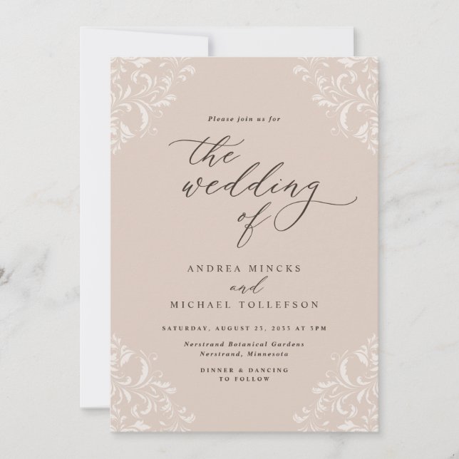 Invitation Élégant Mariage Champagne Tan Vintage (Devant)