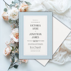 Invitation Élégant Mariage Chic Bleu & Crème