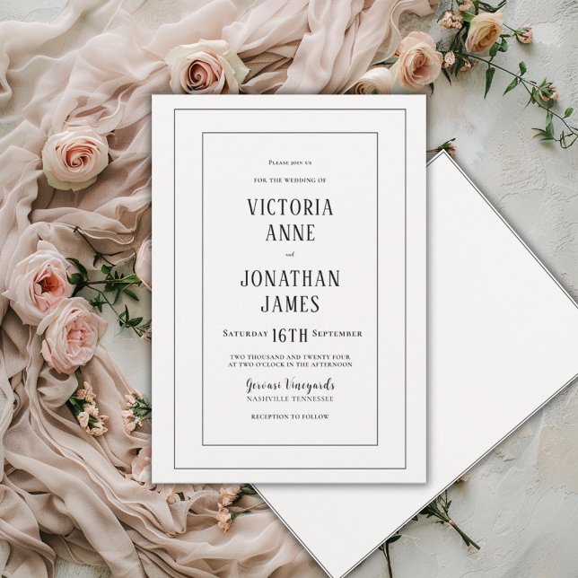 Invitation Élégant Mariage Chic Noir & Crème (Créateur téléchargé)