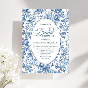 Invitation Élégant Mariage Chic Toile de Jouy Rose Navy Enter