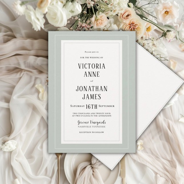 Invitation Élégant Mariage Chic Vert Sauge & Crème (Créateur téléchargé)