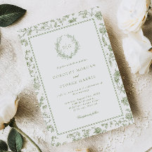 Élégant Mariage Chinoiserie Crête Vert Sauge