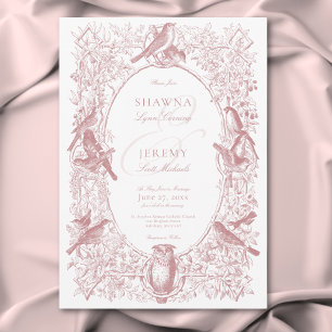 Invitation Élégant Mariage Chinoiserie Rose Nature et Oiseaux