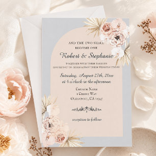 Invitation Élégant Mariage Chrétien Bohème Printanier Pivoine
