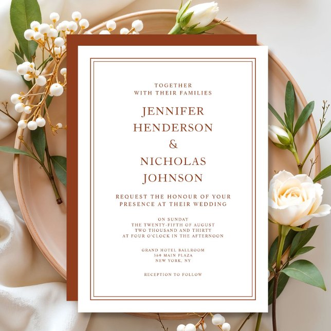 Invitation Élégant Mariage classique en terre cuite (Elegant Classic Formal Terracotta Wedding Invitation)