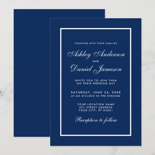 Invitation Élégant Mariage classique moderne (Devant / Derrière)