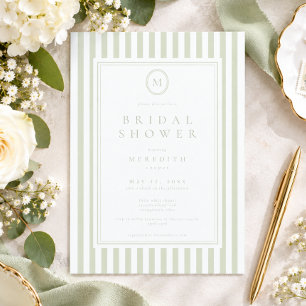 Invitation Élégant Mariage Classique Monogramme Rayure Sage