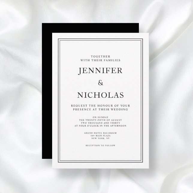 Invitation Élégant Mariage Classique Noir Et Blanc (Front/ Elegant Classic Formal Black & White Wedding Invitation)