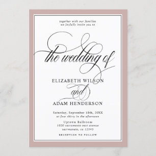 Invitation Élégant Mariage classique rose et blanc Dusty