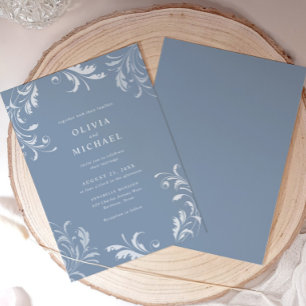 Invitation Élégant Mariage Classique Vintage Bleu Poussiéreux