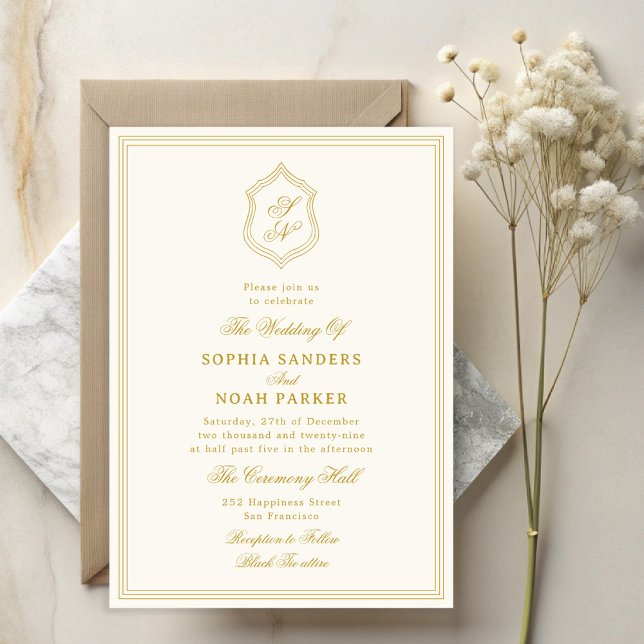 Invitation Élégant mariage classique vintage or monogramme (Créateur téléchargé)