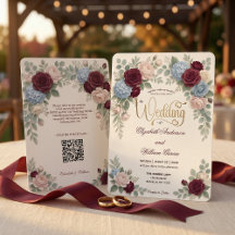 Élégant Mariage Code QR Moderne Rose Bourgogne
