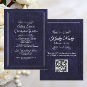 Invitation Élégant Mariage code QR noir blanc poussiéreux
