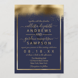 Invitation Elégant Mariage Confetti Sprayed Faux or