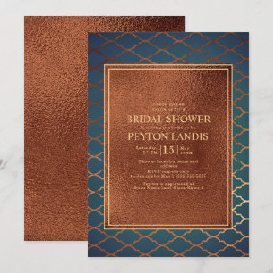 Invitation Élégant Mariage Copper Turquoise Or Fête de Mariée