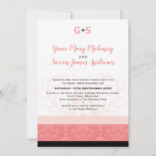 Invitation ÉLÉGANT MARIAGE corail fleuri détails monogramme