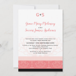 Invitation ÉLÉGANT MARIAGE corail fleuri détails monogramme