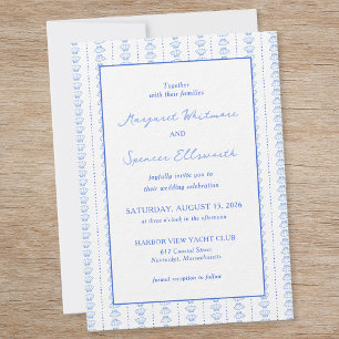 Invitation Elégant Mariage côtier bleu à main dessinée de coq