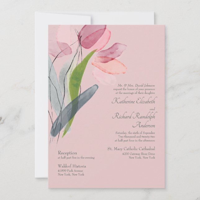 Invitation Elégant Mariage couleur aquarelle Tulipes (Devant)