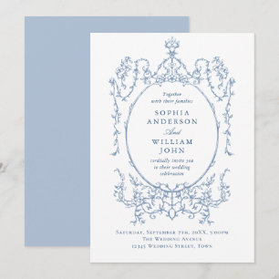 Invitation Élégant Mariage couleur bleu couleur orné victorie