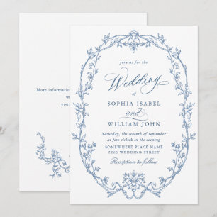 Invitation Élégant Mariage couleur bleu couleur orné victorie