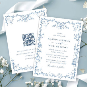 Invitation Élégant Mariage couleur bleu couleur orné victorie