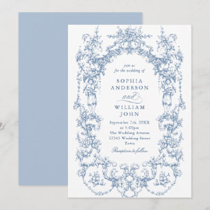 Invitation Élégant Mariage couleur bleu couleur orné victorie