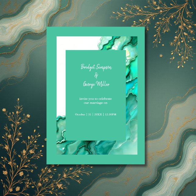 Invitation Elégant Mariage couleur marbre Turquoise Emerald (Créateur téléchargé)