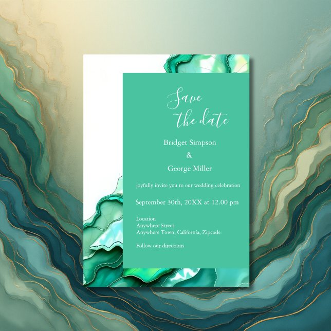 Invitation Elégant Mariage couleur marbre Turquoise Emerald (Créateur téléchargé)