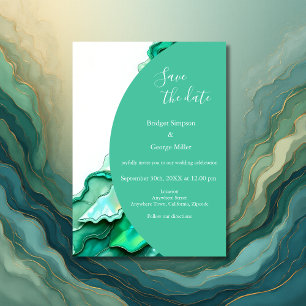 Invitation Elégant Mariage couleur marbre Turquoise Emerald