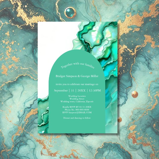 Invitation Elégant Mariage couleur marbre Turquoise Emerald (Créateur téléchargé)