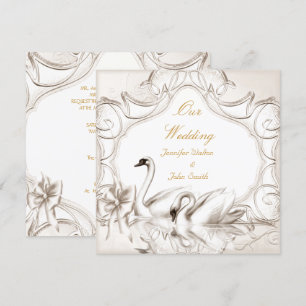 Invitation Élégant Mariage Crème Cygnes Blancs Nœud