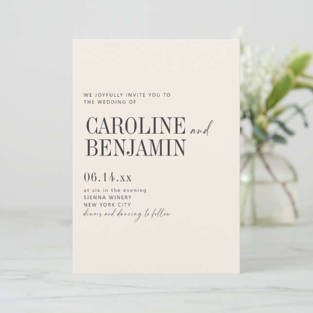 Invitation Élégant mariage crème ivoire écriture formelle mod (Debout devant)
