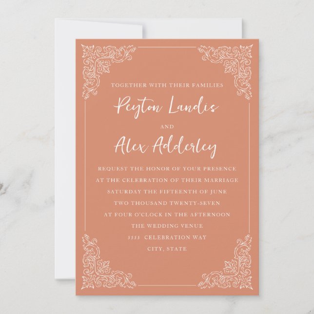 Invitation Élégant Mariage Crème Terracotta Vintage (Devant)